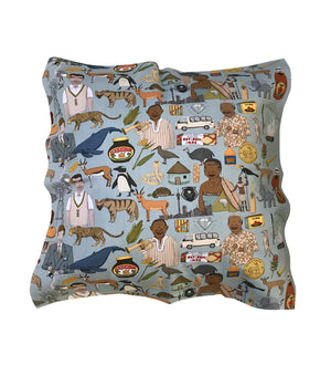 Iconic SA cushion cover 60x60. south african fabric. alex latimer. madiba. marmite. eet sum mor. 