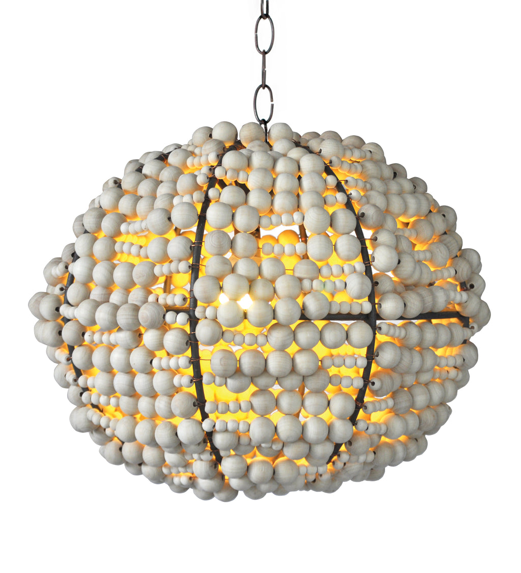 pendant light in wooden beads. Warm African design feel